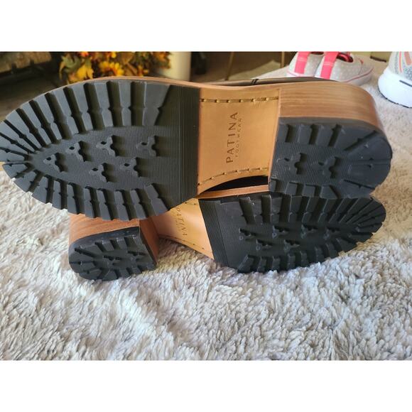 Patina Women’s Black Leather Ankle Boots Size 10 NWOT Block Heel Lug Sole - Picture 4 of 7